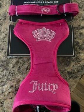 Juicy Couture Pink Rhinestone Crown Dog Harness Leash Set Large NWT